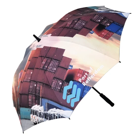 초대형 자동 유리 섬유 프레임 방수 큰 도매 긴 스틱 골프 우산 사용자 정의 로고 인쇄